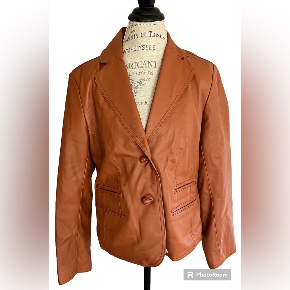 Pamela McCoy Genuine Leather Jacket in Adobe Clay Sz M